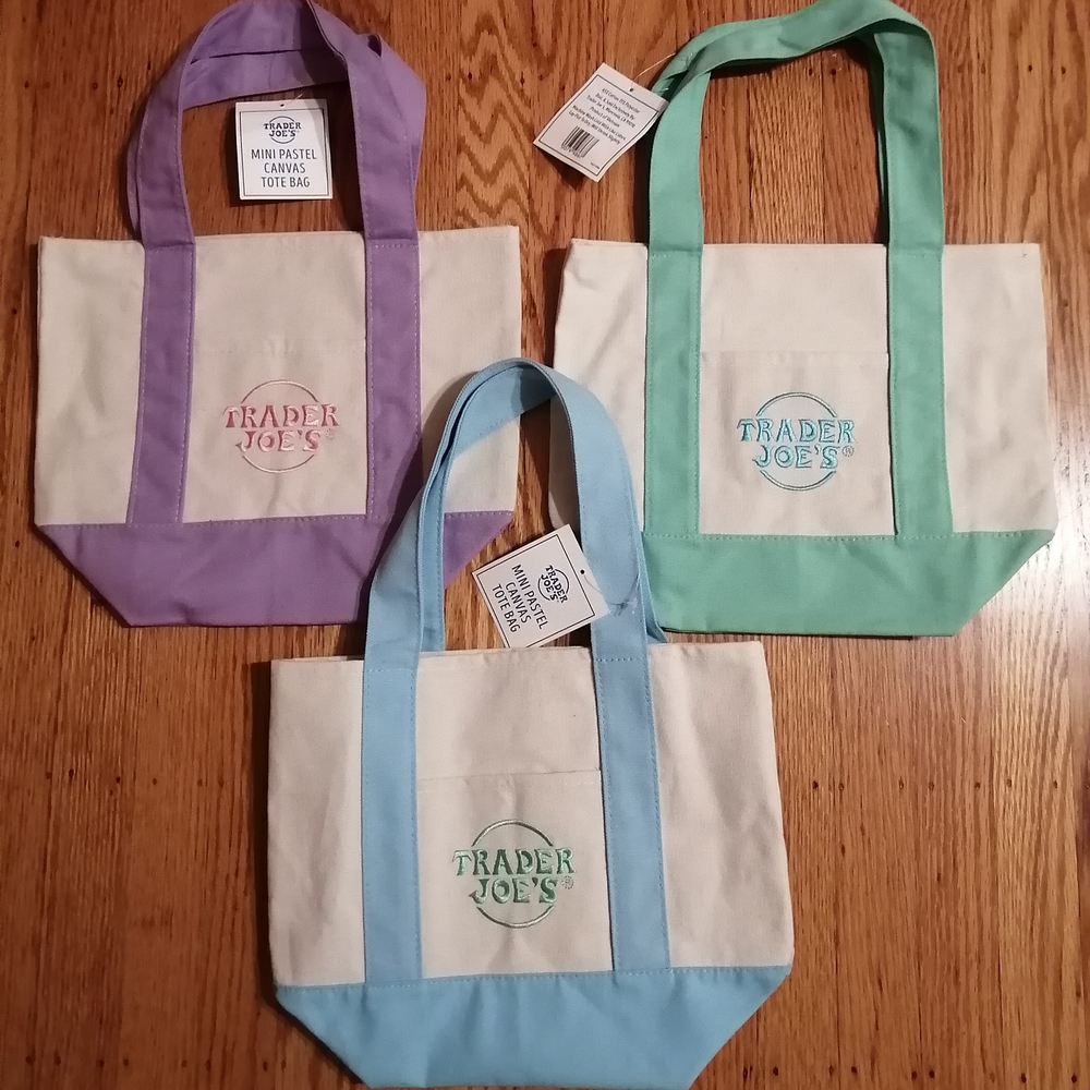 Mini Pastel Tote Bag Set - Purple, Green, Blue